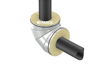 HVAC rørknæ isoleret med præfabrikerede PAROC Hvac Bend AluCoat T